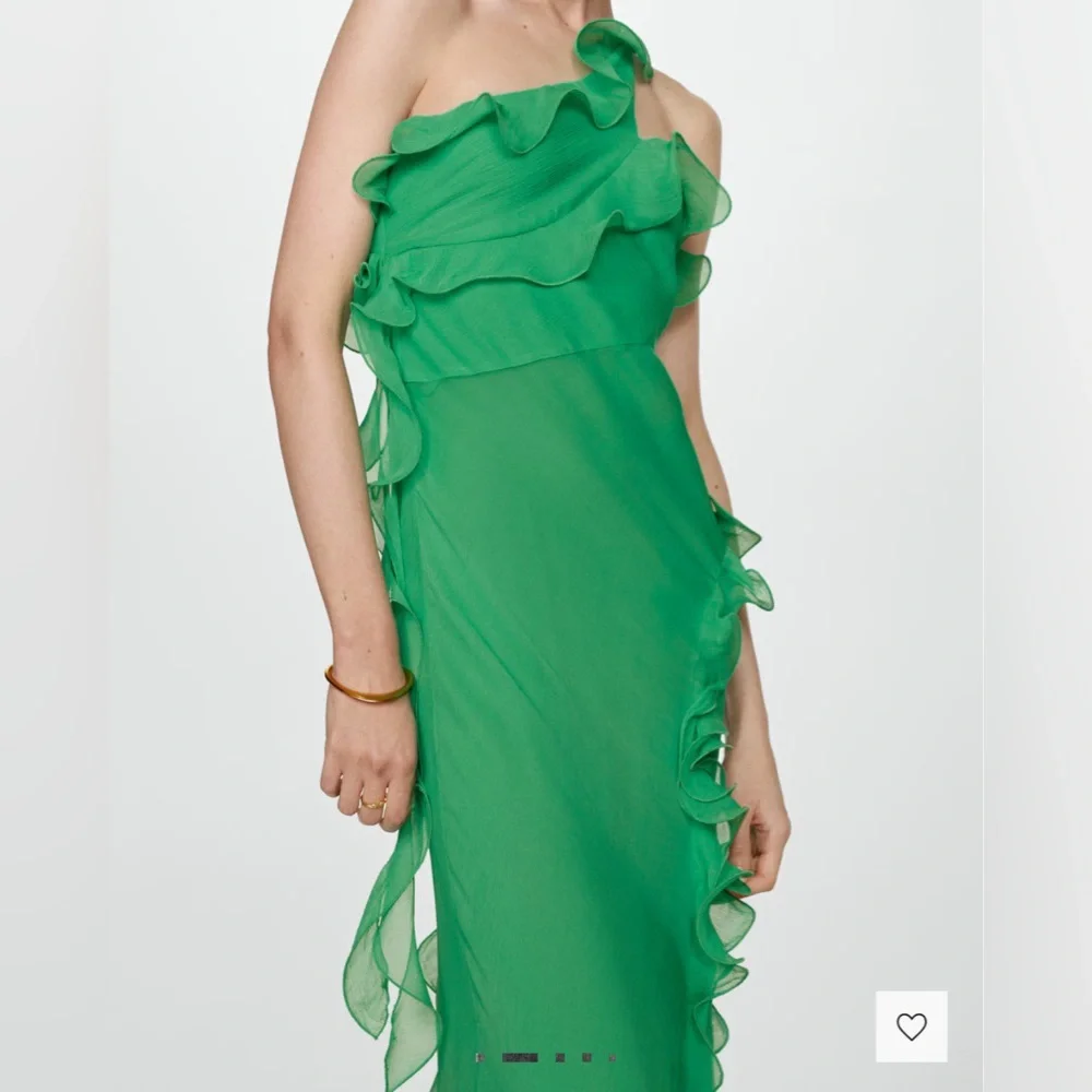 Mango Ruffled Green One-Shoulder Gown - Picture 5 of 9